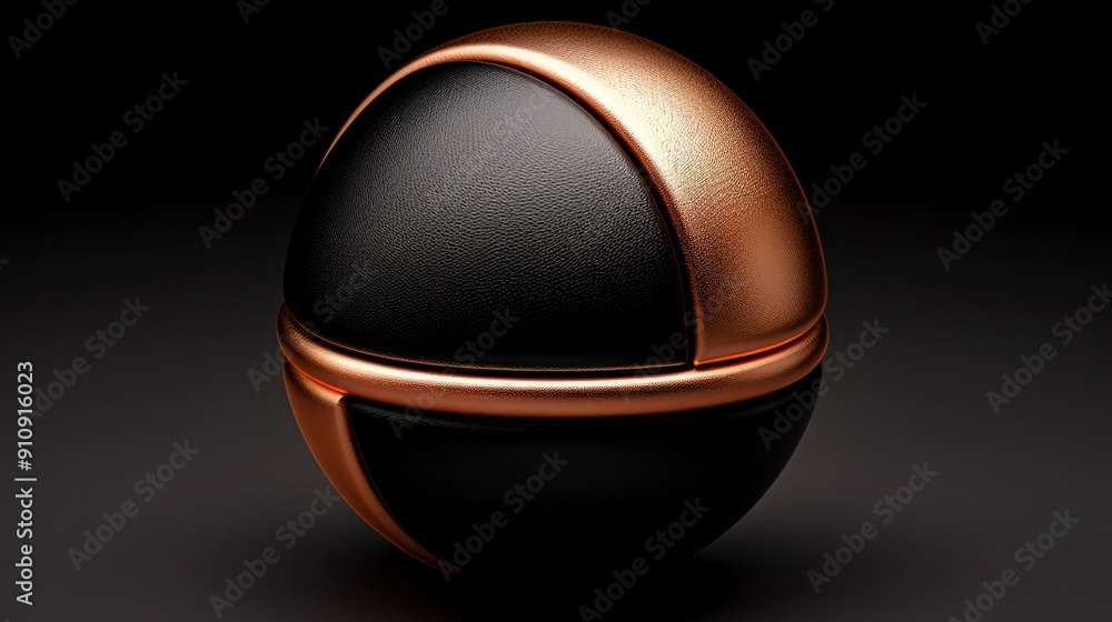 A Sleek Black Leather Tennis Ball With Luxurious Golden Details On A Black Background, 3D Illustration, Wallpaper Pictures, Background Hd