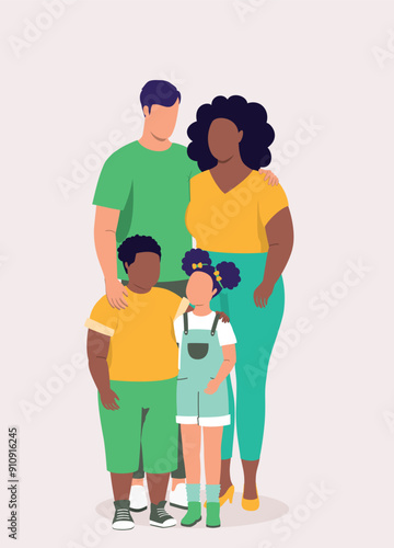 Portrait Of A Mixed Race Family With Chubby Little Son And A Little Daughter.