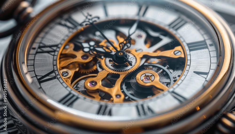 A detailed close up of an antique pocket watch showcasing roman numerals and visible gears A detailed close up of an antique pocket watch showcasing roman numerals and visible gears