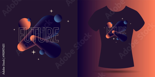 The pattern on the clothes. Print on the T-shirt. Modern fashion illustration. A vector graphic image. A template for placing an illustration on clothes. The inscription is future.