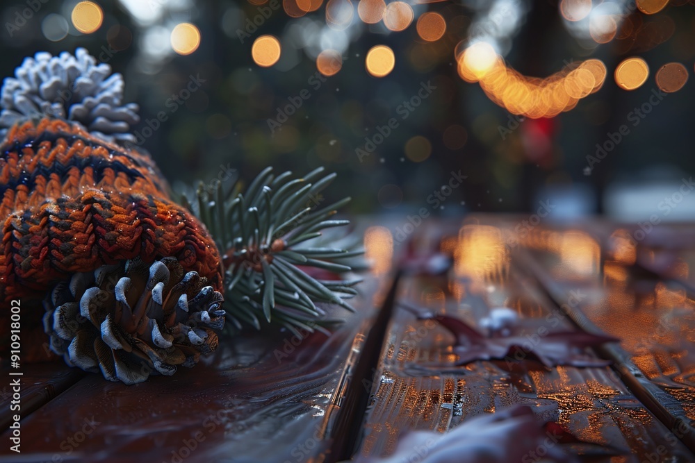 ai generative warm winter hat and pine cones ai generative warm winter hat and pine cones