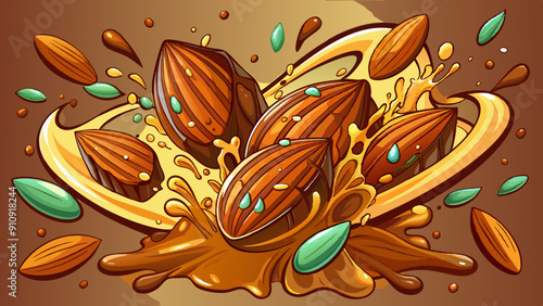 Delicious almonds splashing in chocolate, cut out