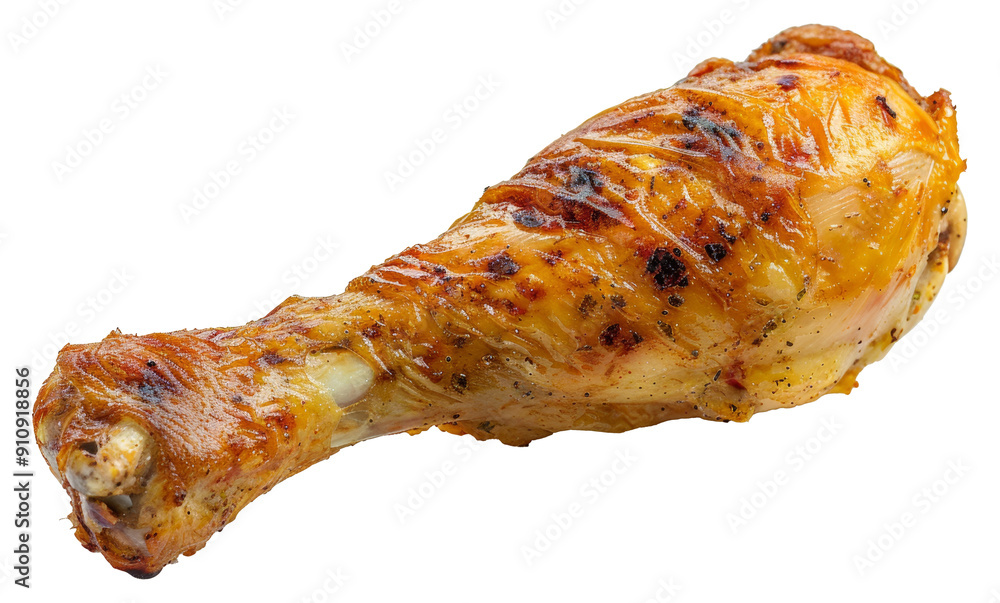 Grilled chicken drumstick with crispy skin isolated on transparent background Grilled chicken drumstick with crispy skin isolated on transparent background