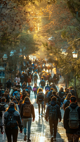 Teens Walking Through a Sunlit Park After Passing Tests, School Friends Enjoying Free Time in Autumn Afternoon, Students with Backpacks, Celebrating Achievement, Group of Youngsters Outdoors