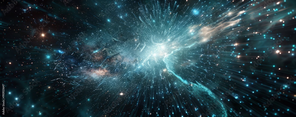 Fototapeta premium Cosmic rays with glowing particles, 4K hyperrealistic photo