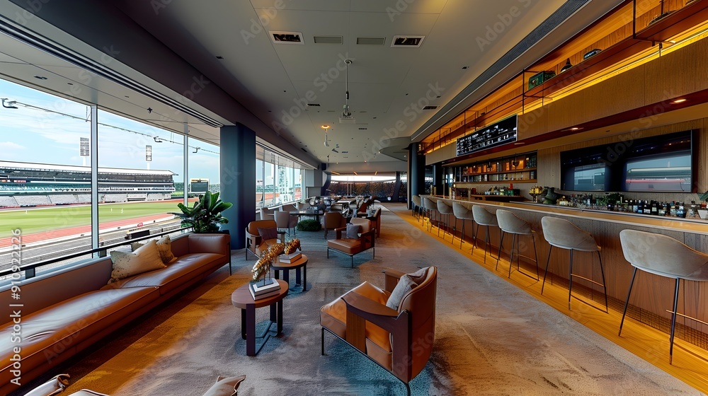 Luxurious VIP Stadium Lounge with Panoramic Window View and Premium Amenities Luxurious VIP Stadium Lounge with Panoramic Window View and Premium Amenities
