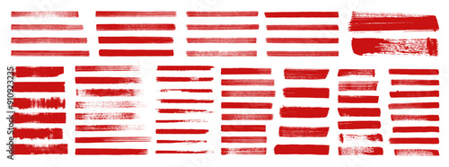 Red color lipstick vector lines. Long hand drawn makeup brushstrokes set. Rough grunge thick acrylic paint. Abstract blood color lines, rectangles, text frames
