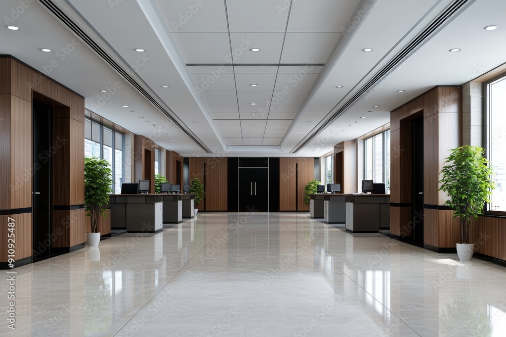 Modern office lobby showcasing sleek design, bright windows, and decorative plants, perfect for corporate or business settings. Modern office lobby showcasing sleek design, bright windows, and decorative plants, perfect for corporate or business settings.
