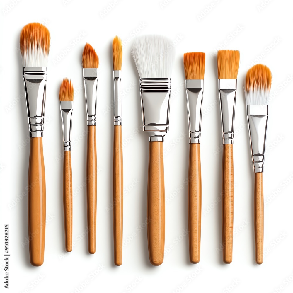 Fototapeta premium A set of artist's paintbrushes in various sizes, isolated on a white background