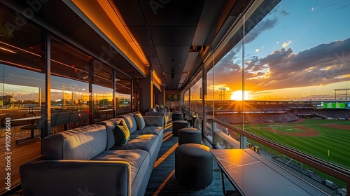 Wallpaper Mural Luxurious VIP Stadium Lounge with Panoramic Sunset City Skyline View Torontodigital.ca