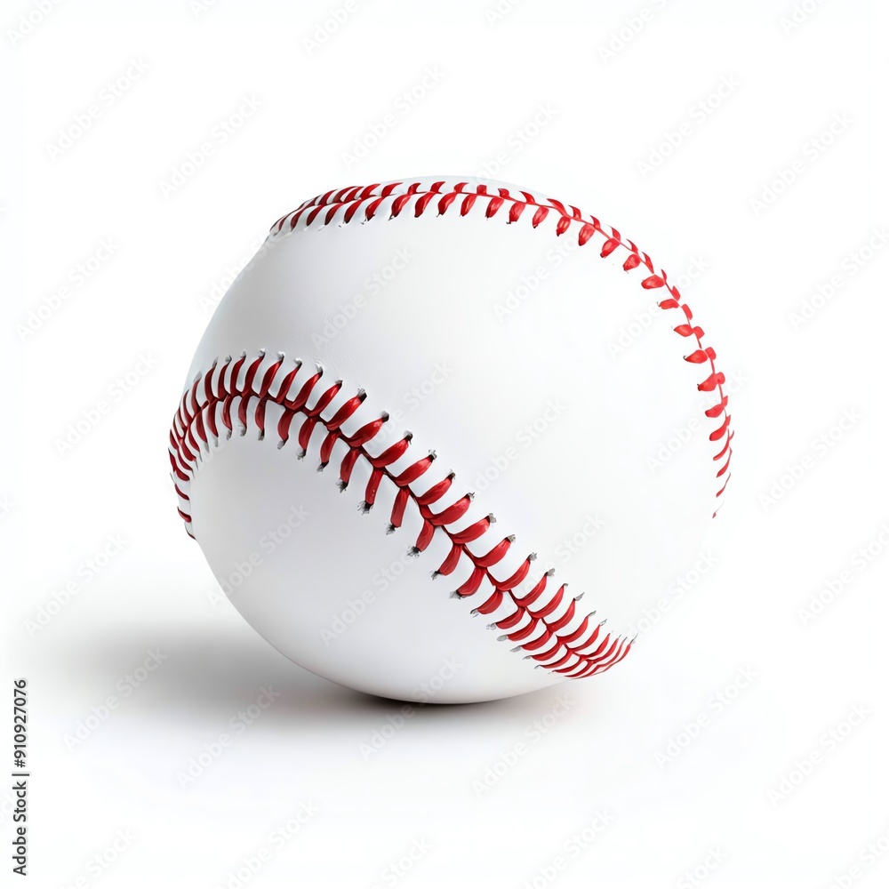 White baseball with red stitching on a white background. White baseball with red stitching on a white background.