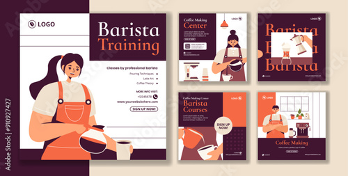 Barista Social Media Post Flat Cartoon Hand Drawn Templates Background Illustration
