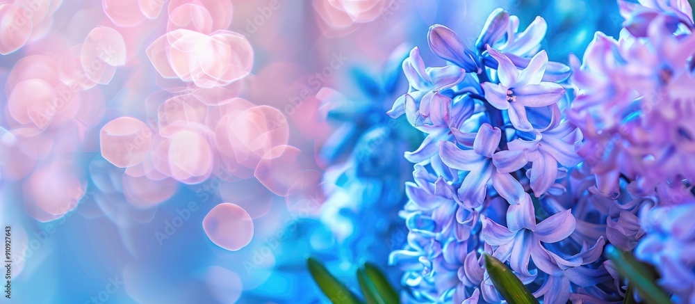 Obraz premium Hyacinths in a garden with copy space image