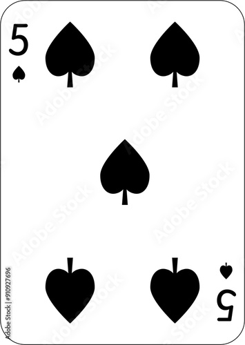 5 of spades. One playing card, illustration photo