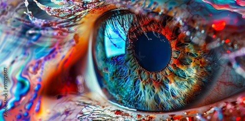 Abstract background of a human eye. DMT or LSD. Close up macro. psychedelic divine cosmic trippy godly spiritual psionic entity. Expanded Consciousness. Abstract Psychedelic Art