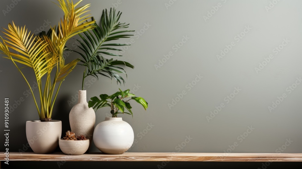 Indoor potted plants against a minimalist background. Indoor potted plants against a minimalist background.