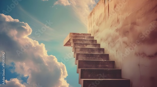 A person leading on steps to upward leading to success, success concept image, steps leading to success background 