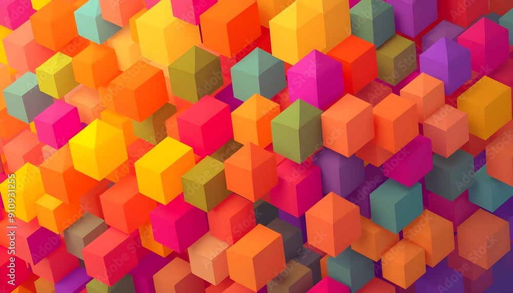 A stylish abstract background with a cascade of overlapping cubic shapes in a spectrum of bright colors, giving a sense of depth and movement A stylish abstract background with a cascade of overlapping cubic shapes in a spectrum of bright colors, giving a sense of depth and movement