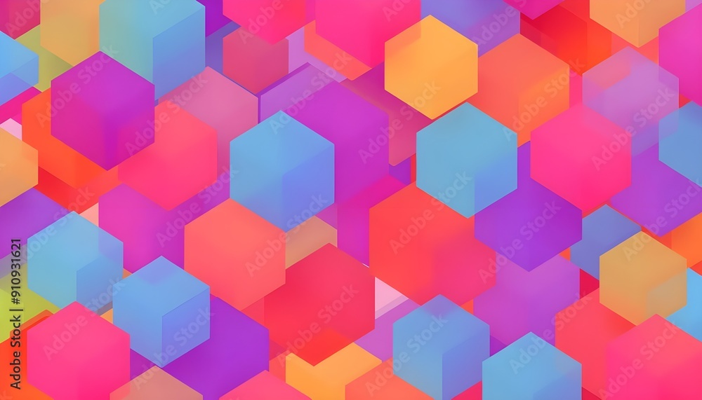 A stylish abstract background with a cascade of overlapping cubic shapes in a spectrum of bright colors, giving a sense of depth and movement A stylish abstract background with a cascade of overlapping cubic shapes in a spectrum of bright colors, giving a sense of depth and movement