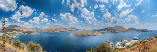 Panoramic View of Alinda Bay and Surrounding Landscape, Leros Island, Greece photo