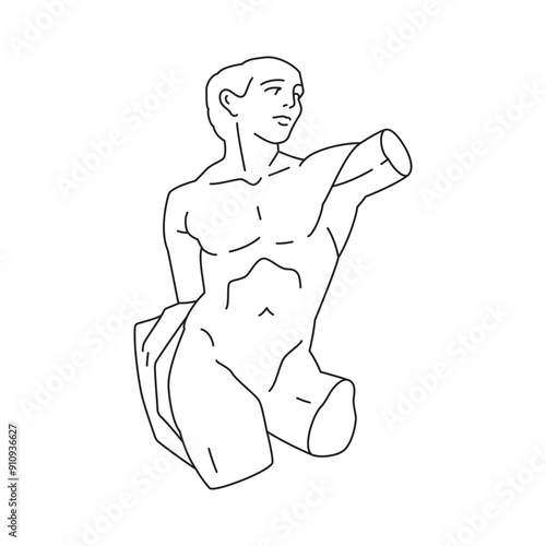 Y2k Greek medieval god gypsum statue contemporary pop art outline icon vector illustration. Antique Roman mythology man monument classic artwork sculpture sketch t shirt print