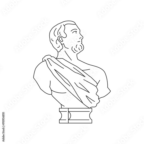 Y2k Roman god bust with surreal head position contemporary pop art outline icon vector illustration. Antique Greek man gypsum monument classic statue monochrome groovy t shirt print