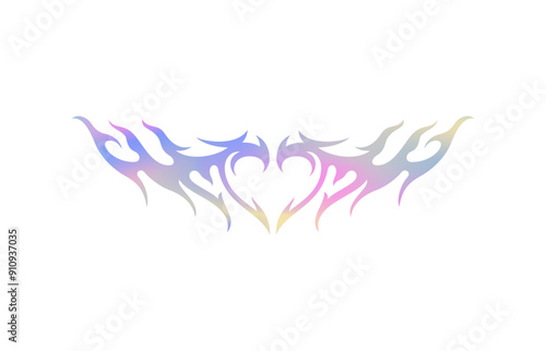 Y2k metal gradient holographic fire flame heart icon vector flat illustration. Psychedelic elegant aesthetic tribal love silhouette pink neon rainbow spectrum love romantic shape t shirt print