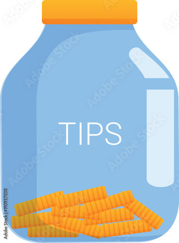 Glass tips jar full of money, rewarding outstanding service and showing appreciation from satisfied customers