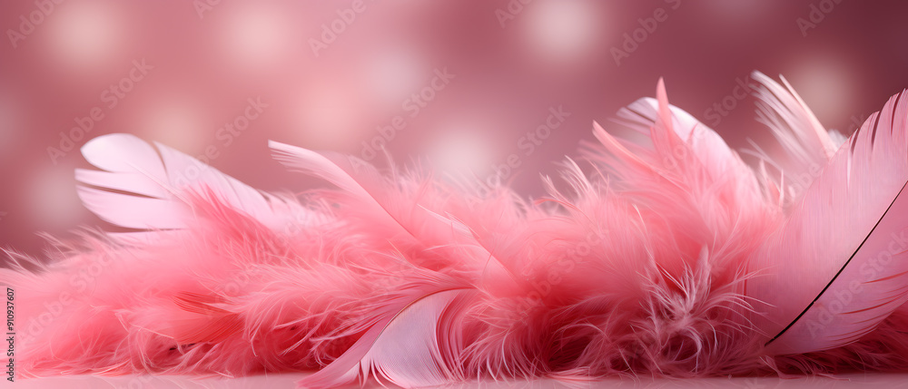 Obraz premium immersive vibrant rose pink feather background with glitters, particles and blurred background, 3d illustration for festival
