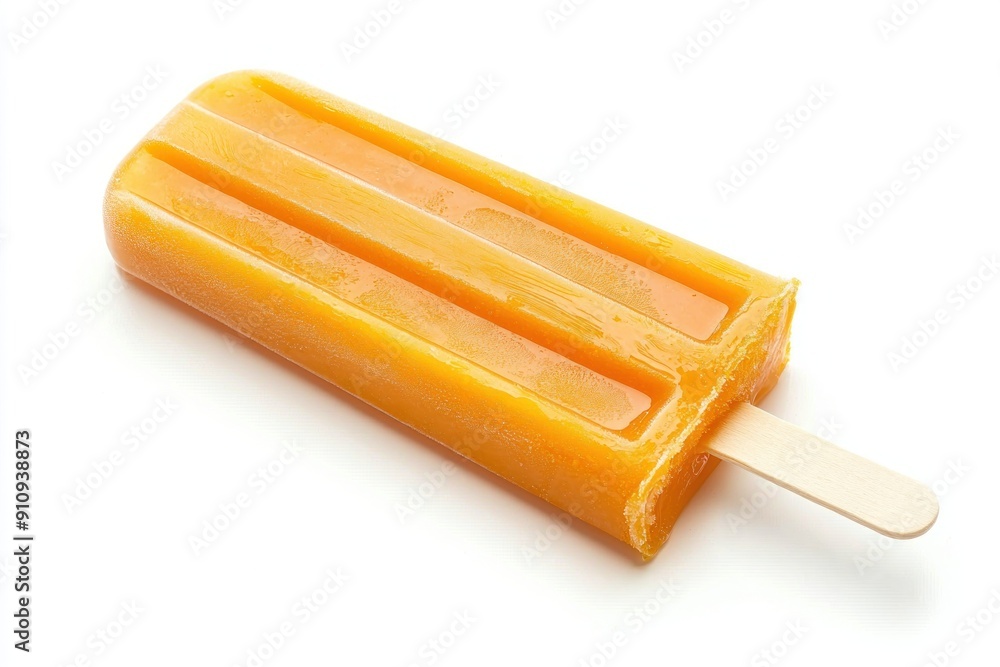 Close-up of Refreshing Orange Popsicle on Wooden Stick Against White Background Generative AI Close-up of Refreshing Orange Popsicle on Wooden Stick Against White Background Generative AI