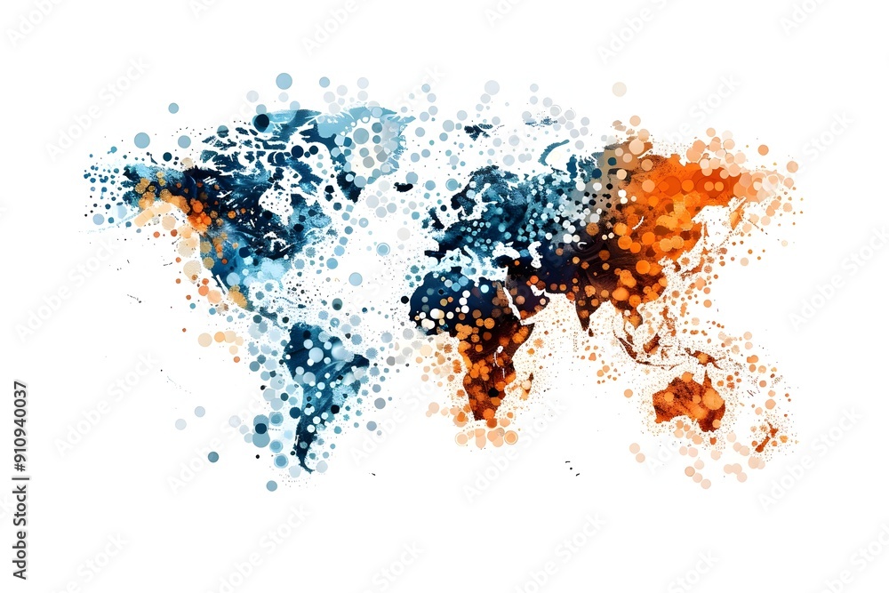 Abstract World Map in Blue and Orange. Abstract World Map in Blue and Orange.