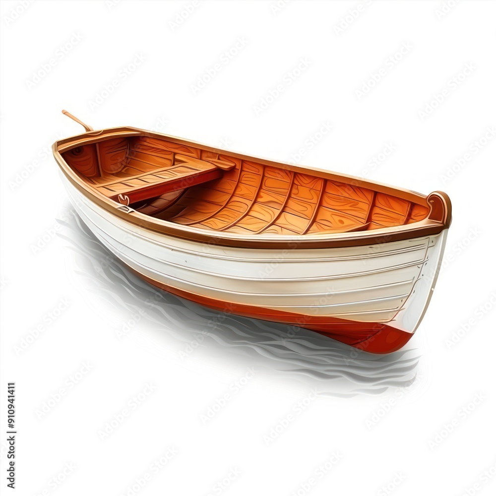 Wooden Rowboat on a Calm Water Surface Wooden Rowboat on a Calm Water Surface