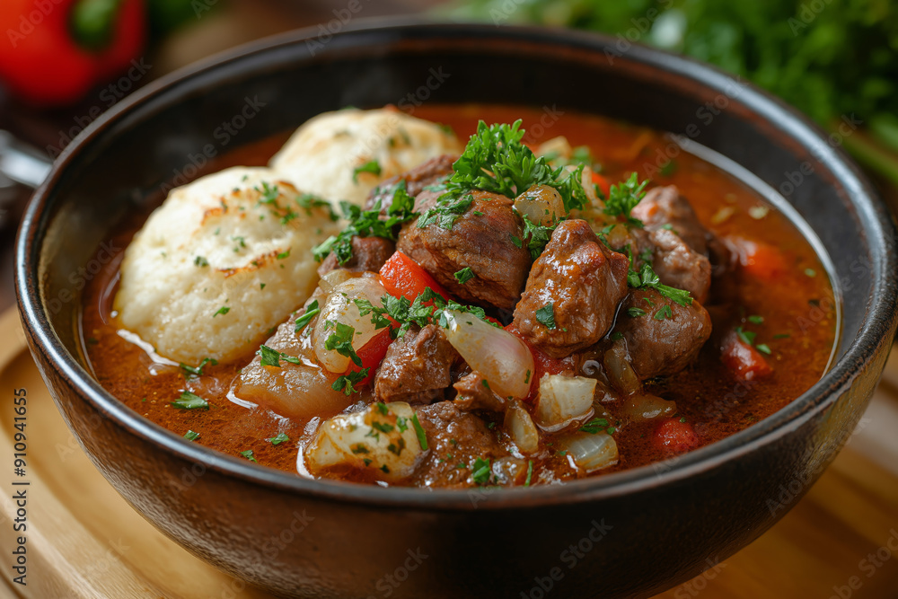 Delicious Bowl of Český Guláš - Traditional Czech Goulash with Bread Dumplings Delicious Bowl of Český Guláš - Traditional Czech Goulash with Bread Dumplings