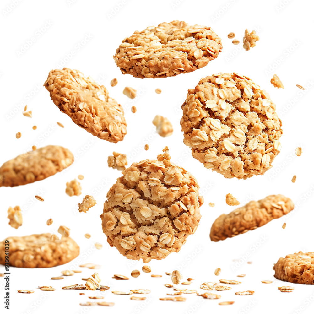 Falling oatmeal cookies isolated on isolated on transparent background.
Falling oatmeal cookies isolated on isolated on transparent background.