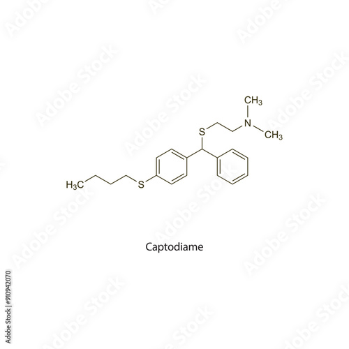 Captodiame flat skeletal molecular structure Anxiolytic drug used in Anxiety treatment. Vector illustration scientific diagram.