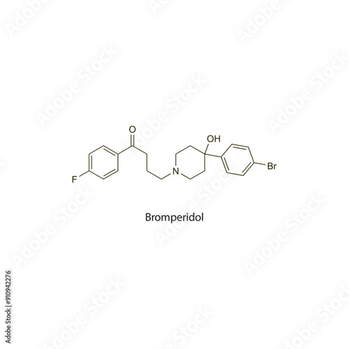 Bromperidol flat skeletal molecular structure Antipsychotic drug used in schizophrenia treatment. Vector illustration scientific diagram.