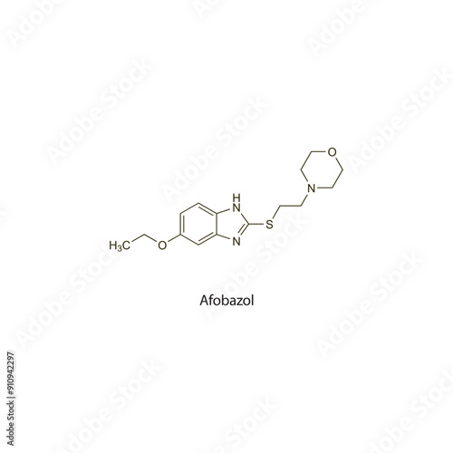 Afobazol flat skeletal molecular structure Anxiolytic drug used in Anxiety treatment. Vector illustration scientific diagram.
