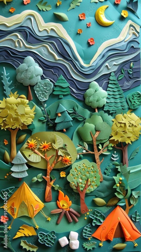 Paper Craft Nighttime Forest Campsite Paper Craft Nighttime Forest Campsite