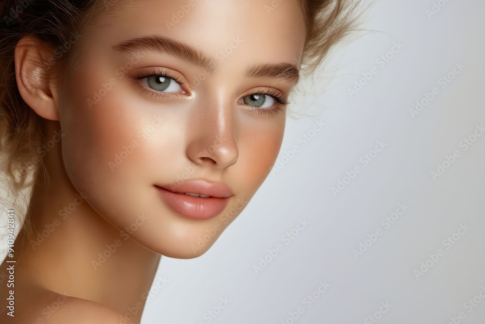 Naklejka premium A beautiful young woman with clean skin and blue eyes