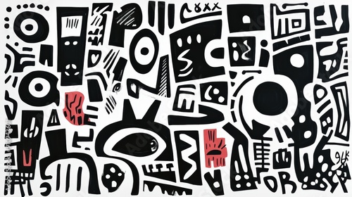 Fun and creative abstract doodles on paper, black magic marker, scanned flat, white background