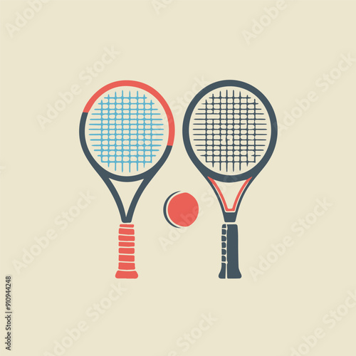 Retro tennis rackets and ball in flat design
