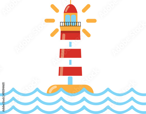 A tower containing a beacon light to warn or guide ships at sea, well designed icon of lighthouse