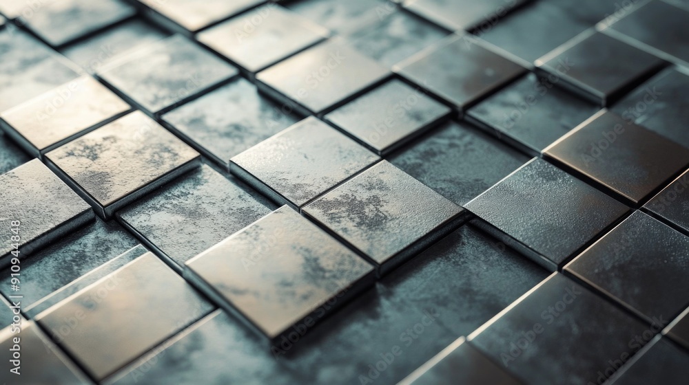 Metal tiles on table Metal tiles on table