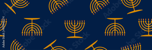 Menorah vector illustration, happy hanukkah judaism religious holiday hebrew celebration, candelabrum with candles. Jewish holiday. Seamless pattern.
