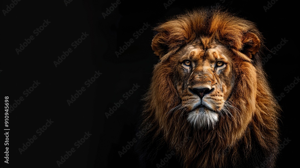 A powerful portrait of a lion with piercing eyes, with copy space A powerful portrait of a lion with piercing eyes, with copy space
