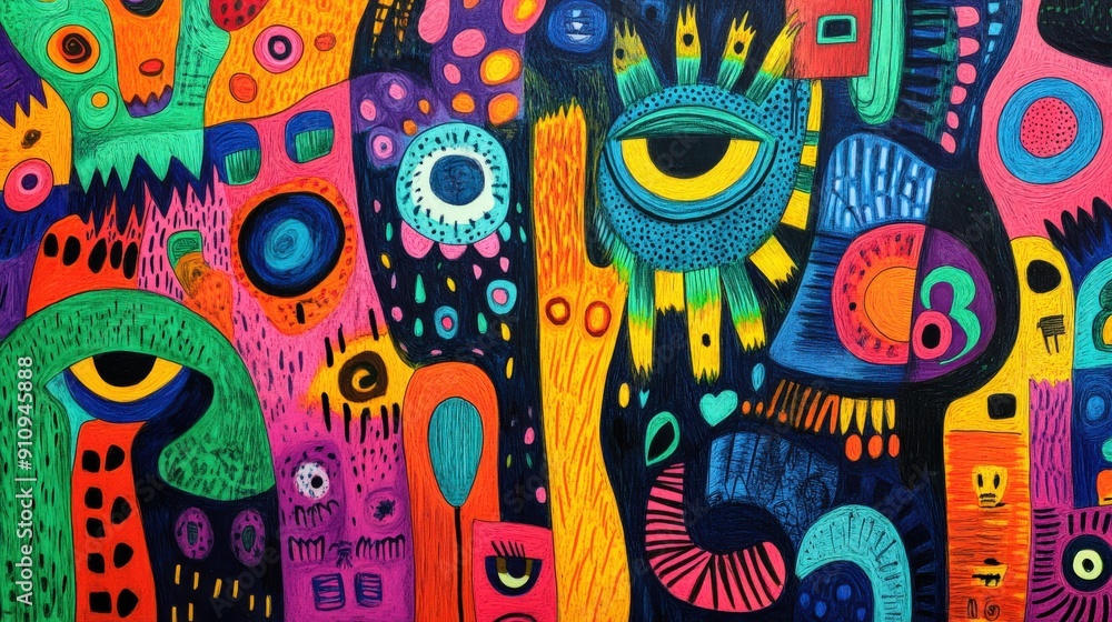 Obraz premium Fun abstract doodles on paper with black magic marker, flat scan, flat scan of doodles on paper with black magic marker