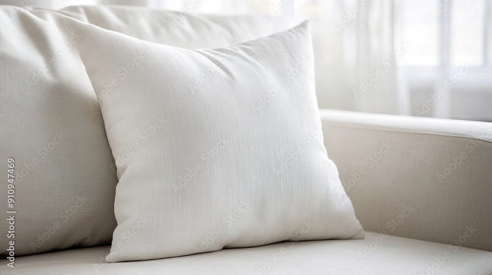 Blank white rectangular mockup textile pillow for sleeping in light interior. Home decor template Blank white rectangular mockup textile pillow for sleeping in light interior. Home decor template