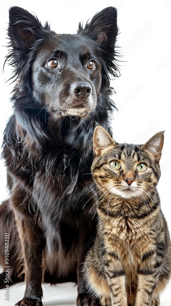 Friendship between dog and cat on isolated background Friendship between dog and cat on isolated background