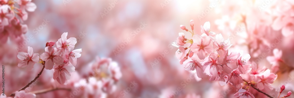 Fototapeta premium A beautiful close-up of vibrant cherry blossoms in full bloom, capturing the essence of springtime with a soft, defocused background.