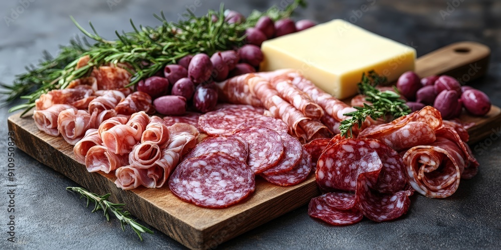 Delicious Food Tray with Salami, Ham, Sausage, and Vegetables Delicious Food Tray with Salami, Ham, Sausage, and Vegetables